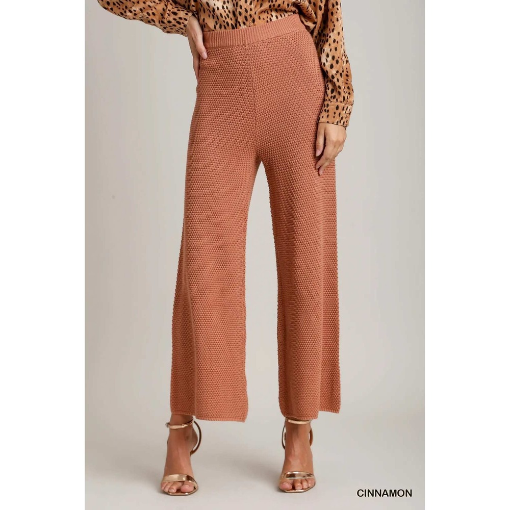 Umgee USA Cinnamon Textured Wide Leg Knit Pants Size L‎